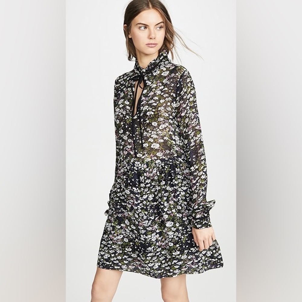 Ganni Long Sleeve Floral Georgette Dress
